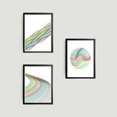 Imagem de Kit 3 Quadros Abstratos Linhas Coloridas
