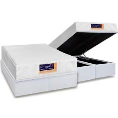 Imagem de Cama Box Baú King: Colchão Espuma Castor D33 Vitagel Hr Visco Gel Convencional + Base White(193X203)