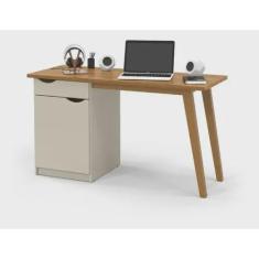Imagem de Escrivaninha Office Prism Com Pé de Madeira Off White/ Cumaru Patrimar