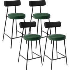 Imagem de Kit 04 Banquetas Baixa Cozinha Sala Jantar Bancada Milão L02 Couríssimo Preto Verde