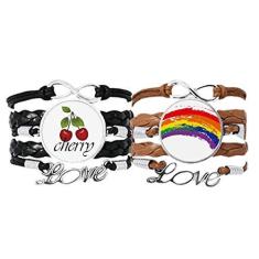 Imagem de DIYthinker Pulseira LGBT Rainbow Gay Lésbica Transgênero Pulseira de Mão Corda de Couro Cereja Love Conjunto Duplo