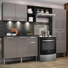 Imagem de Cozinha Compacta c/ 3 Leds Armário e Balcão com Tampo Pequim Up Multimóveis Preta/lacca Fumê