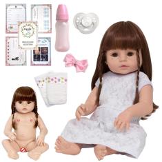 Imagem de Boneca Reborn Recém Nascida 46cm Fofinha Completa 13 Itens