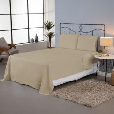 Imagem de Jogo de Lençol Completo Roupa de Cama Casal King Size Percal 140 Fios Liso Ponto Palito Algodão 4 Peças