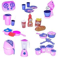 Imagem de Menina Kit Infantil Panela Comidinhas Eletro Louça 30pç