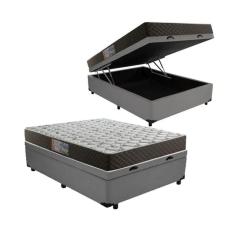 Imagem de Cama Box Baú Casal Conforto Suede Cinza + Colchão Casal Conforto Espuma D23 Com EPS 24x138x188