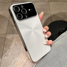 Imagem de Para iPhone 14 Pro Max Plating Phone Case Para iPhone 13 12 Pro 11 14 Plus Luxo Vidro Janela Lente da Câmera Protetor PC Capa Traseira, Branco, Para iPhone 12