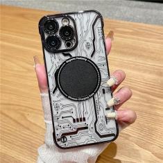Imagem de Capa magnética ultrafina com padrão de circuito sem moldura para iPhone 11 12 13 14 Pro Max 14Plus Capa transparente revestida de luxo, preta, para iPhone 13 Pro