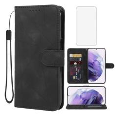Imagem de Wanyuexes Capa para Galaxy S21 Plus 5G, capa carteira para Samsung S21 Plus SM-G996U com protetor de tela de vidro temperado, capa de celular flip de couro com suporte para cartão de crédito para