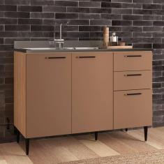 Imagem de Balcao de Cozinha 120cm 3 Portas 2 Gavetas Amália Aveiro Oak/ Terracota