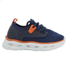 Imagem de Tênis Molekinho Baby Led Tecido Kyoto Napa Floter Rustico Multi Marinho/Laranja/Branco