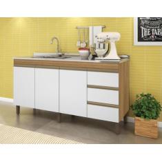 Imagem de Balcão Gabinete Karen 159cm Para Pia Sem Tampo  Nature Off White - Pet