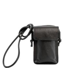 Imagem de Bolsa Crossbody Leopoldine Preta em Couro Legítimo com Bolso Externo-Feminino