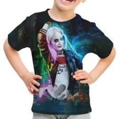 Imagem de Camiseta Infantil Arlequina Harley Quinn Estampa Total