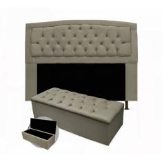 Imagem de Kit Cabeceira Casal Geovana 140 cm Mais Calçadeira 140 cm Suede Bege