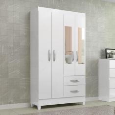 Imagem de Guarda-Roupa Solteiro Fortaleza 4 Portas 2 Gavetas com Espelho Branco Brilho - Atualle Móveis