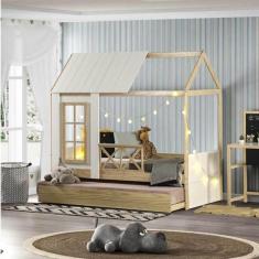 Imagem de Bicama Solteiro Infantil Reversível Completa Casinha Garden Casatema Marroml/Branco