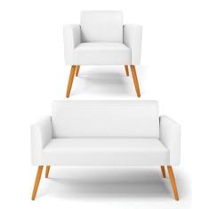 Imagem de Sofá Namoradeira Com Poltrona Pés Palito Castanho Marisa material sint