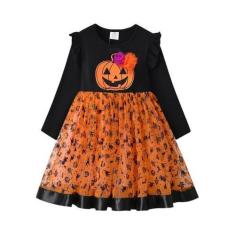 Imagem de Vestido de Halloween Infantil para Meninas - Fantasia de Abóbora, Brux