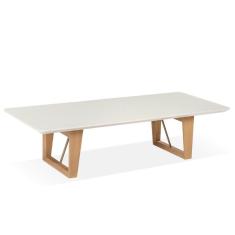 Imagem de Mesa de Centro Roma Univ Retangular 140 cm Off White Madeira Amêndoa com Metalizado Dourado