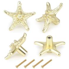 Imagem de Brosay Puxadores de estrela do mar Puxadores de armário costeiro puxadores de armário de praia puxadores tema oceano puxadores e puxadores para gaveta de móveis puxadores de porta de armário 4 peças