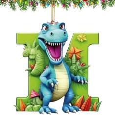 Imagem de Enfeites de dinossauro de Natal, pingente de desenho animado de 26 letras, árvore, ornamentos de carro, letra pingente interior, bonito Natal interno, presente para pendurar figuras de dinossauro,