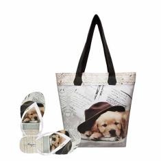 Imagem de Bolsa Com Chinelo Feminino Cachorrinho De Chapéu Magicc Bolsa