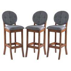 Imagem de Kit 3 Banquetas Alta Estofada com Encosto Florence 113 x 36 Cm Madeira Maciça Linho Cinza L55 - RMI