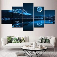 Imagem de Quadro Decorativo Mosaico De 5 Peças Montanha Lua Reflexo
