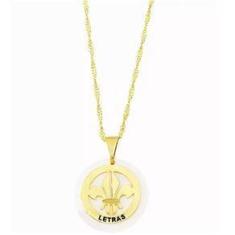 Imagem de Colar Cordão Flor de Lis Letras Folheado Ouro 18k