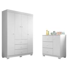 Imagem de Guarda Roupa Infantil 4 Portas Cômoda 3 Gavetas Duda Branco  - Phoenix