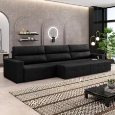 Imagem de Sofá Retrátil 5 Lugares 314cm 3 Módulos Nero com USB Couro Preto G52 - Gran Belo