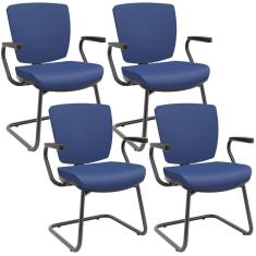 Imagem de Kit 04 Cadeiras De Escritório Fixa Executiva Office Preto Slim Baixa Flexi P03 Vinil Azul
