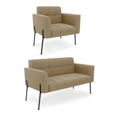 Imagem de Sofá Namoradeira E Poltrona Pé De Ferro Preto Para Sala Elisa Suede D03 - D'rossi Cor Marrom Rato