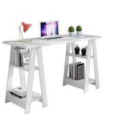 Imagem de Mesa Escrivaninha Moderna 4 Prateleiras Pés Em Cavalete Vigor - Jcm