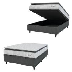 Imagem de Cama Box Baú Colchão Casal Molas Ensacadas City Pillow Top 138x64cm Branco/preto Hellen Branco/pre