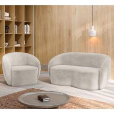 Imagem de Sofá 2 Lugares Living 160cm E 1 Poltrona Giratória Garbin K04 Veludo Bege - Mpozenato