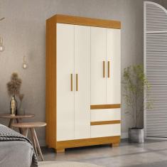 Imagem de Guarda Roupa Solteiro 4 Portas e 2 Gavetas Chantrieri Espresso Móveis Cinamomo/Off White