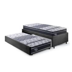 Imagem de Bicama Box Solteirão 96x203cm Suede com Dois Colchões Gran Sleep Molas Verticoil Ecoflex Preto/Cinza