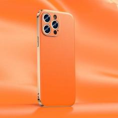 Imagem de Capa de telefone de couro para iphone 14 12 11 13 15 pro max 15pro 14pro chapeamento proteção de lente completa capa traseira, laranja (a006), para iphone 12