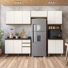 Imagem de Cozinha Completa 11 Portas 4 Gavetas 100% Mdf Angelita Carvalho Tok/Off White Cetim