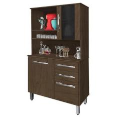 Imagem de Armário Kit Cozinha Kongo Moderno Com Vidro 3 Gavetas + 2 Portas Cor A