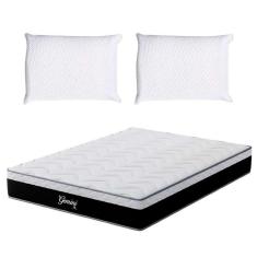 Imagem de Colchão Casal Gemini Molas Ensacadas (26x138x188) Grafite e Branco com 2 Travesseiros Guldi Soft Nasa Branco