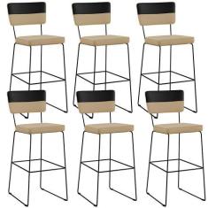 Imagem de Kit 06 Banquetas Altas Sala De Jantar Allana L02 Faixa Corano Preto Li