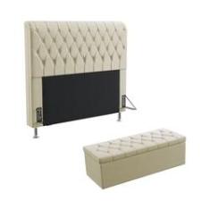 Imagem de Kit Cabeceira Estofada Para Cama Box Bellatrix 160 Para Cama Queen e Calçadeira Sagitarius Sued Bege Aradecor