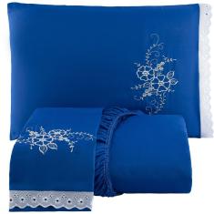 Imagem de Jogo de Cama Lençol Queen Bordado 03 peças Microfibra - 