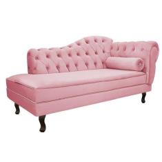 Imagem de Divã Recamier Sofá Juliana 185cm Lado Esquerdo Suede Rosa Bebê Sala De