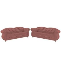 Imagem de Dois Sofás Chesterfield Merlô 3 Lugares 2M - Veludo Rosa / Decoração,