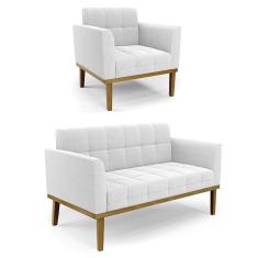 Imagem de Namoradeira E Poltrona Base Madeira Fixa Cast Elisa Bouclê Off Wte D03 - D`rossi