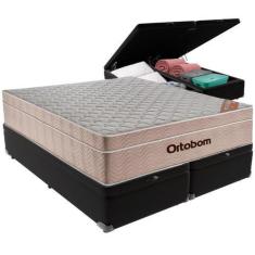 Imagem de Cama Box Baú Preto e Colchão Airtech SpringPocket Molas Ensacadas Quee